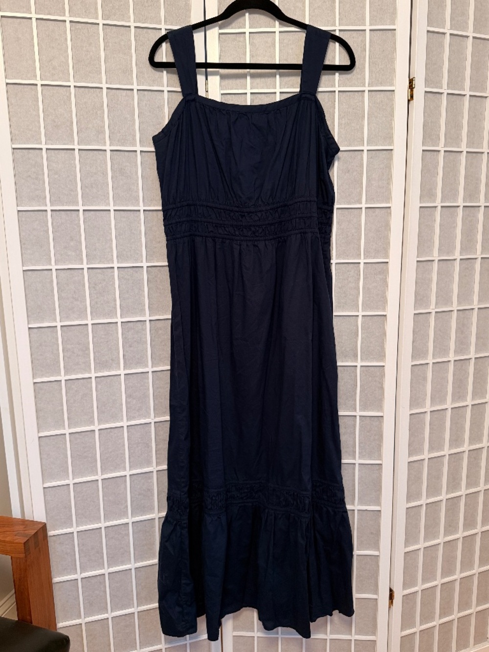 Loft Navy Empire Waist Dress with Ruffle Hem Size XL